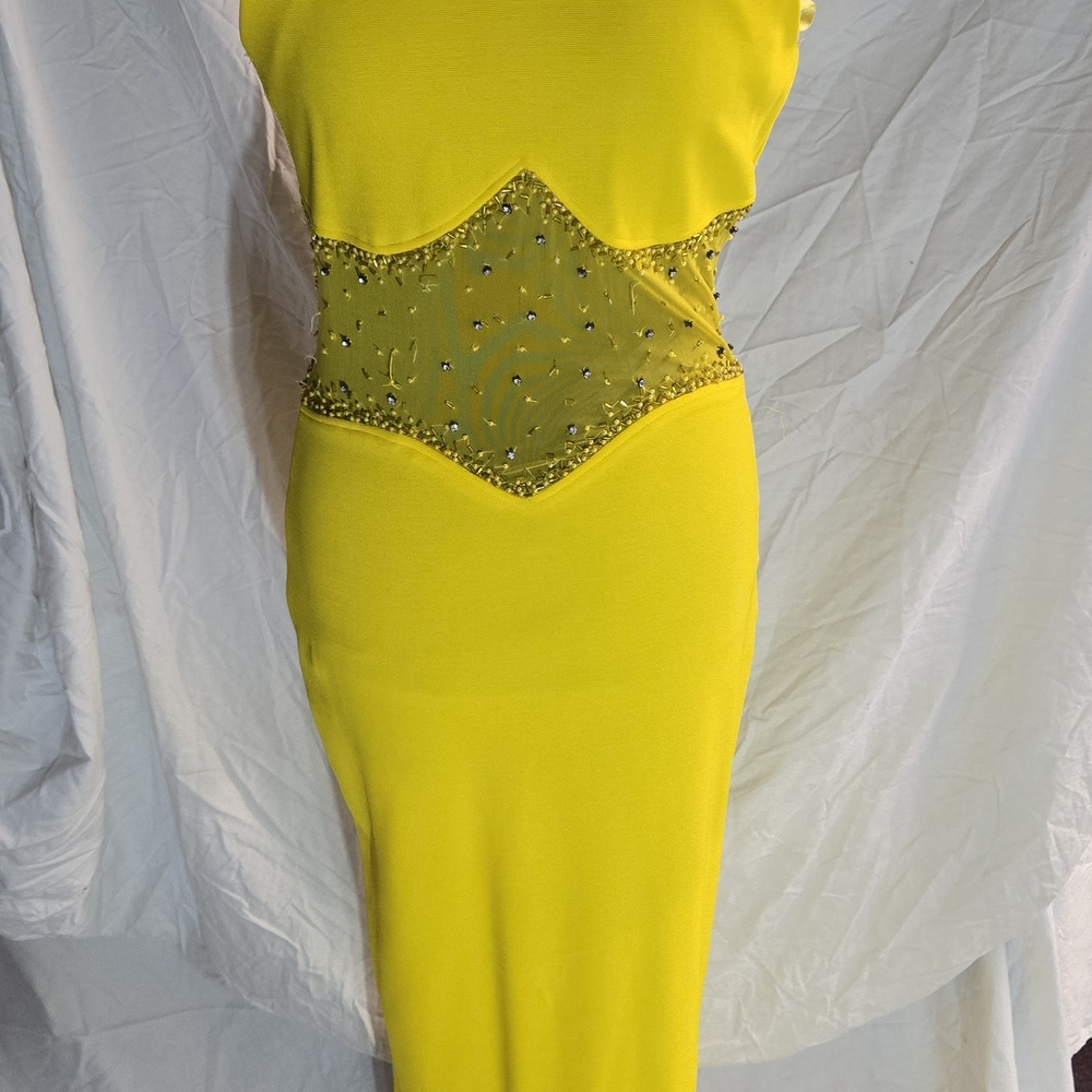 Cassandra Stone Yellow Dress with Embellished Waist